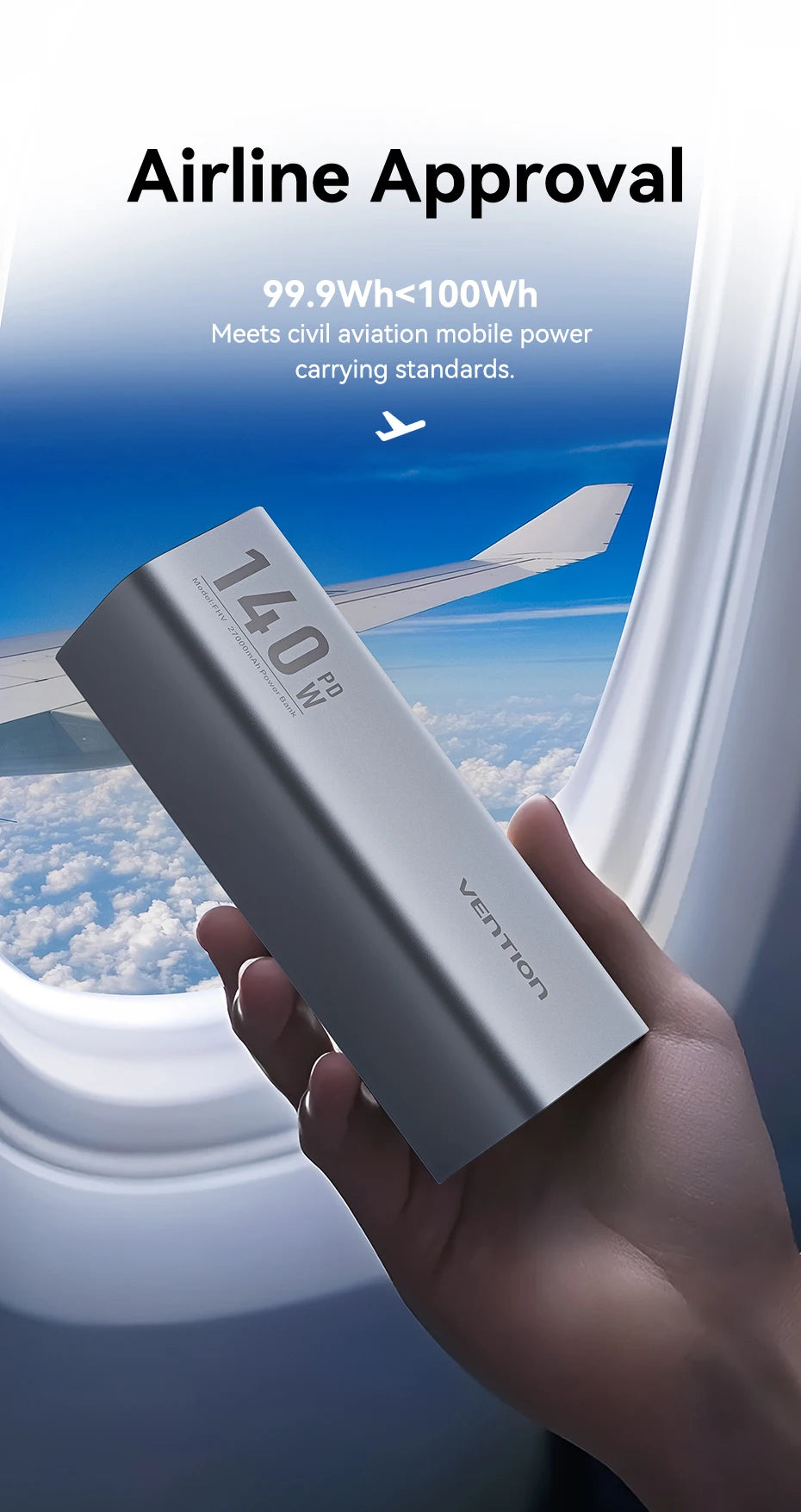 Navarro Vention 140W 27,000mAh Portable Power Bank – PD 100W External Battery for MacBook, iPad, iPhone & Laptops