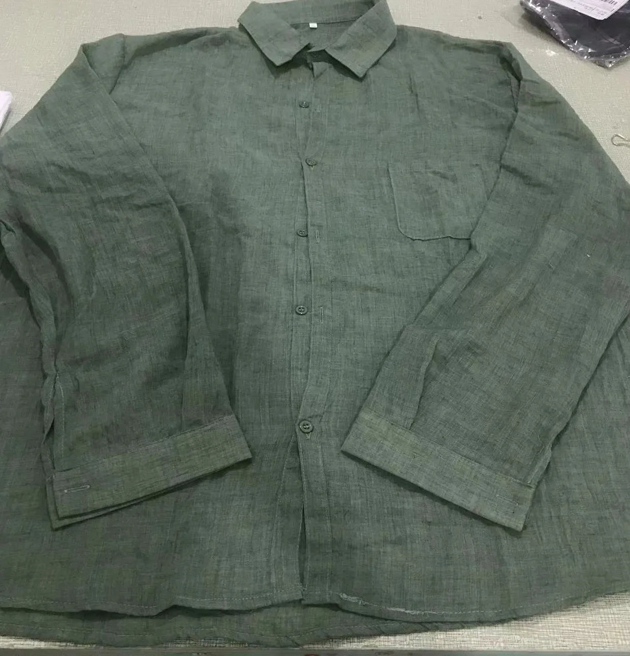 Men Casual Cotton Linen Shirt Standing Collar