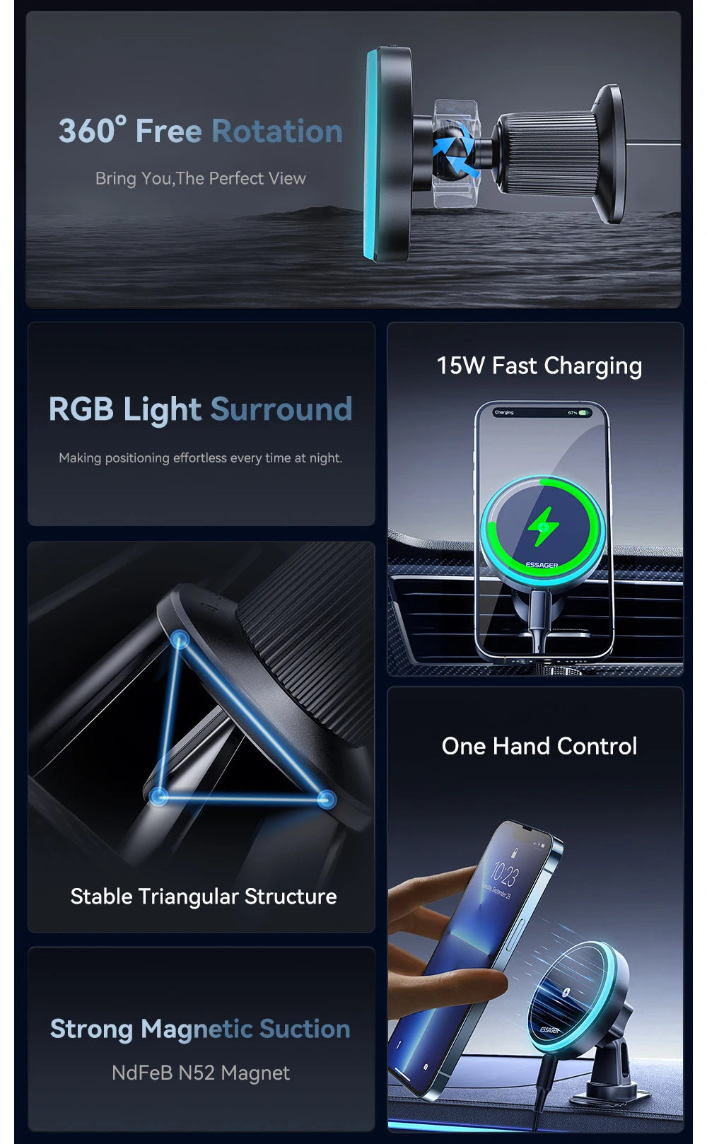 Magnetic Wireless Charger Car Phone Holder For IPhone 15 14 13 and Android