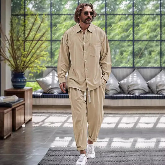Linen shirt casual loose solid color Shirt and Pants